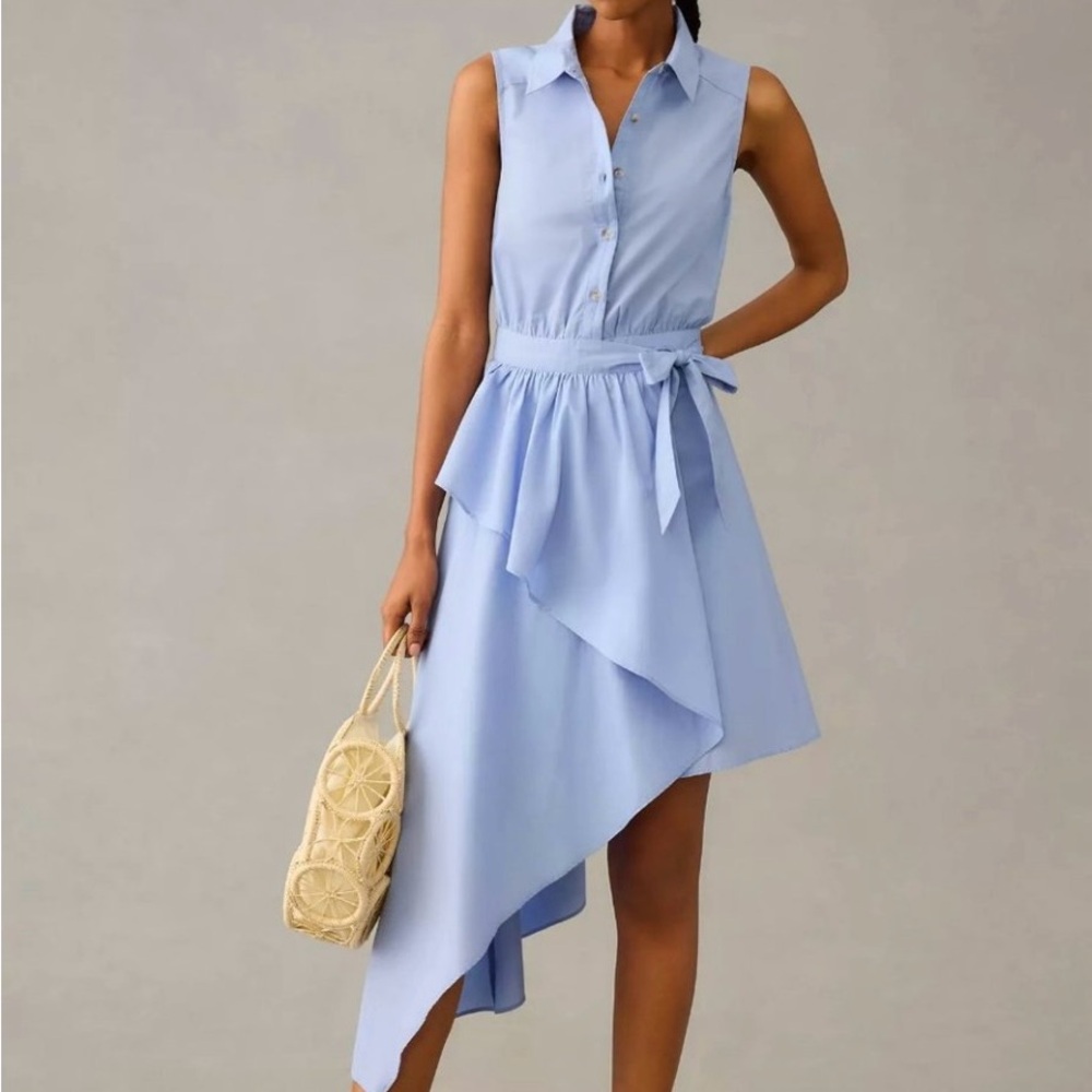 Maeve Asymmetrical Sleeveless Light Blue Asymmetrical Shirt Dress